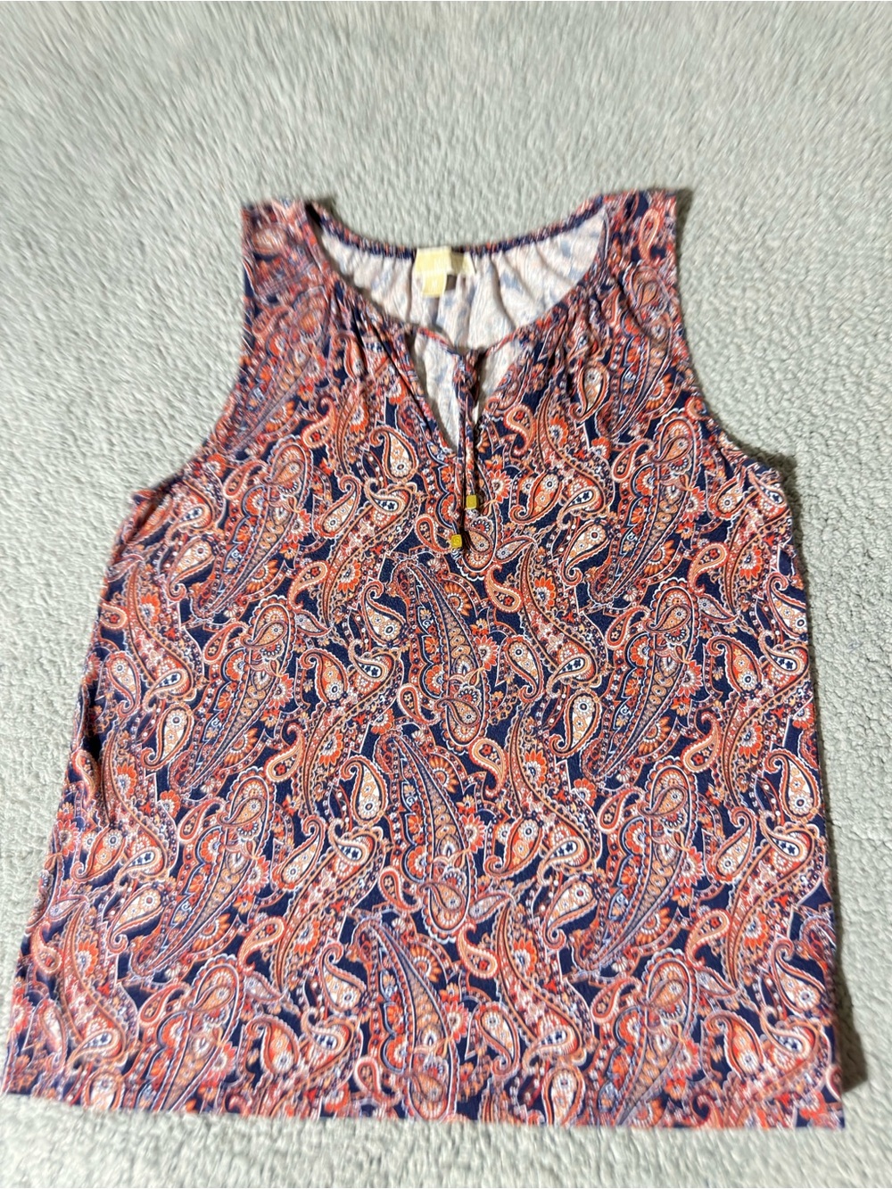 Michael Kors Paisley Sleeveless Tank Top Womenโs Medium Split Neck Lightweigh